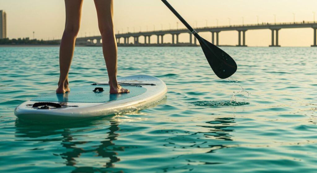 3. Beach Picnic and Paddleboarding on Hudayriat Island